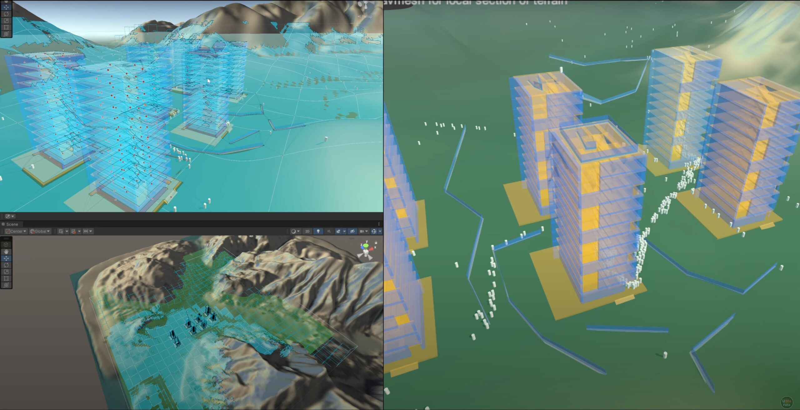 #4 Prototype for life sim 1x1 km map with 1k climbing agents onto skyscraper